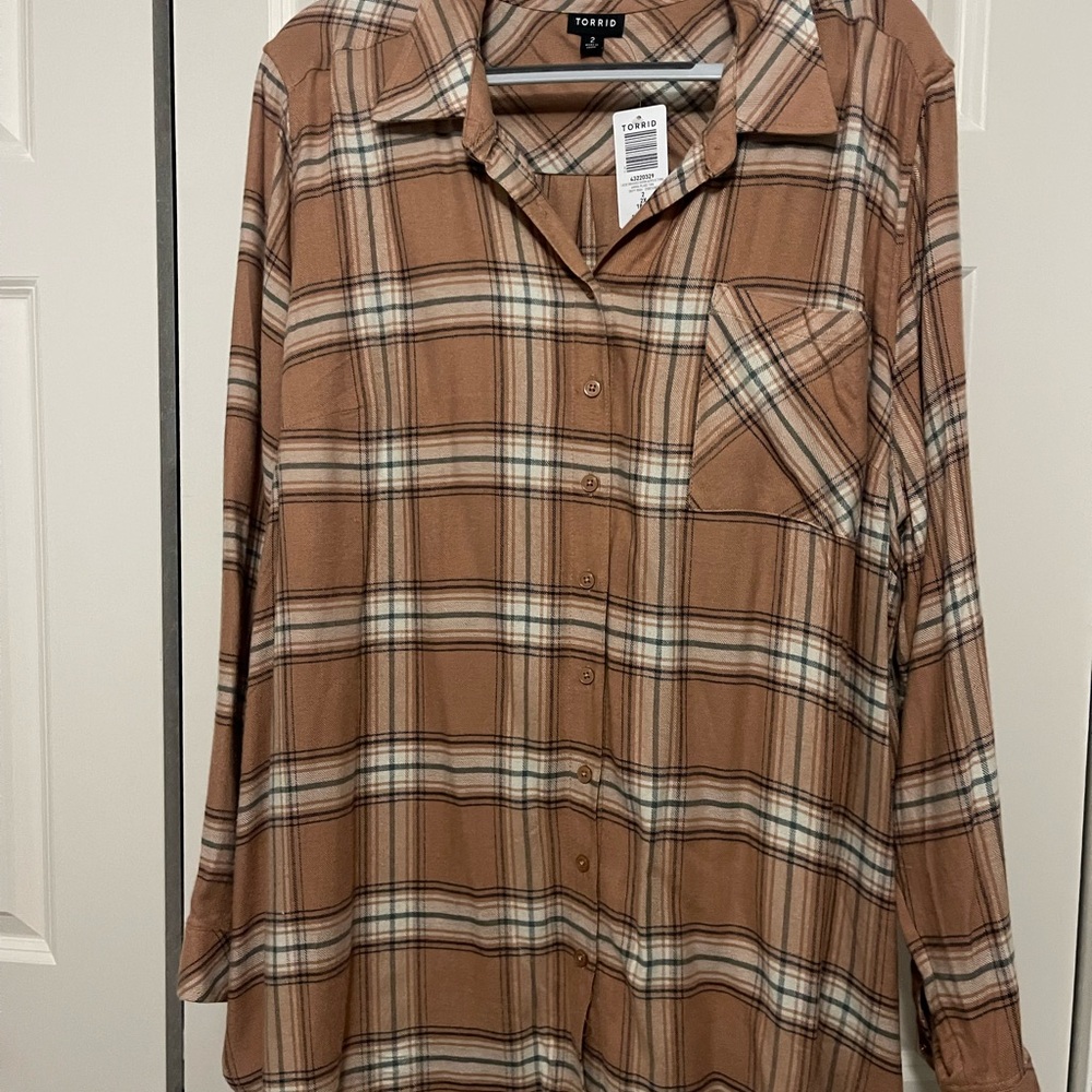 NWT Torrid Plaid Button-Up Tunic | Size 2X | Brushed Flannel